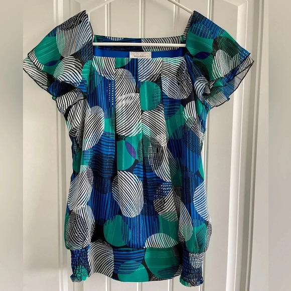 Dress Barn Square Neck Flutter Sleeve Banded Bottom Blouse - Picture 1 of 6